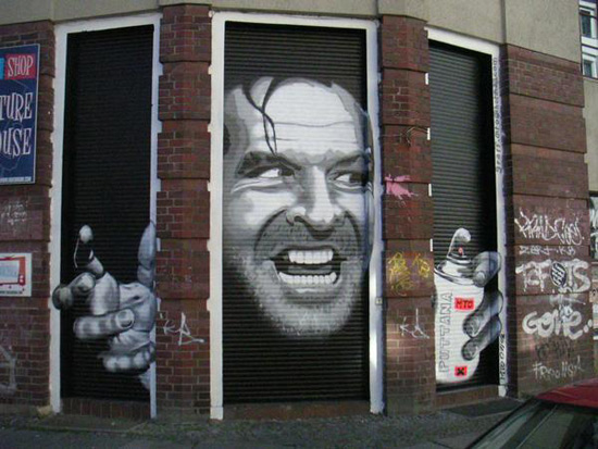 grafitti art of Jack Nicolson's character in The Shining