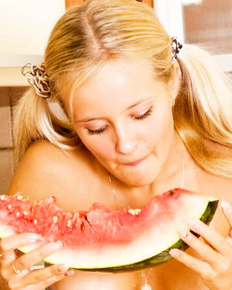 Hot girls eating watermelon