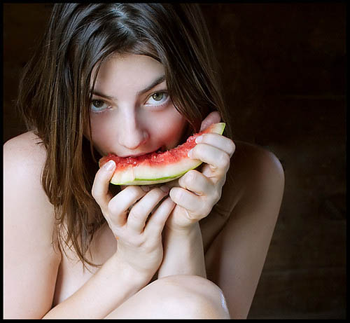 Hot girls eating watermelon