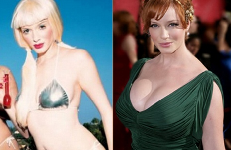Christina Hendricks  (Joan Holloway of Mad Men fame) has insisted  that her well endowed chest is 100 % natural, but this picture of her from an old Playboy makes that claim hard to believe.