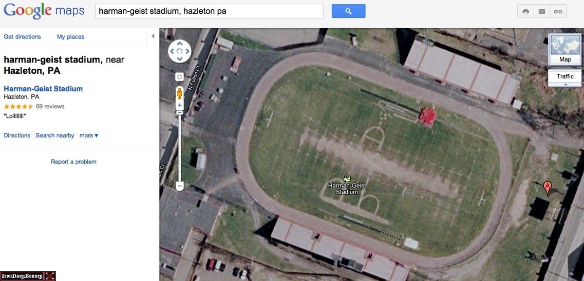 Another eBaum's member posted instruction to go to Google Maps and put in the following: Harman-Geist Stadium, Hazleton, PA and zoom in on the stadium. This in a pic of what you will see!