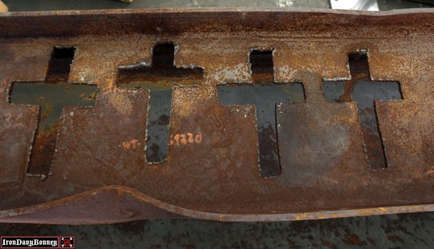 Steel recovered from the World Trade Center that has been cut to make memorial crosses