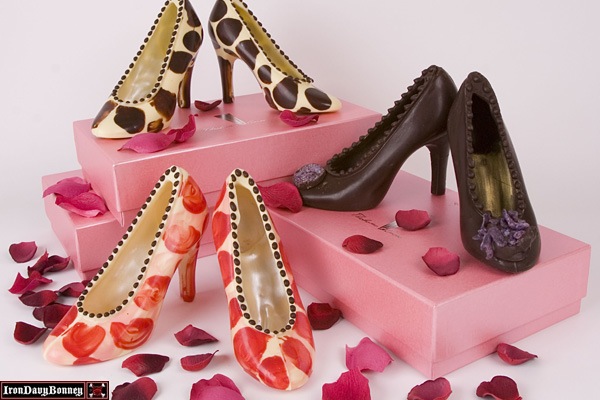 Shoes made of chocolate by Phil Neal of the luxury West London chocolate shop, Theobroma Cacao