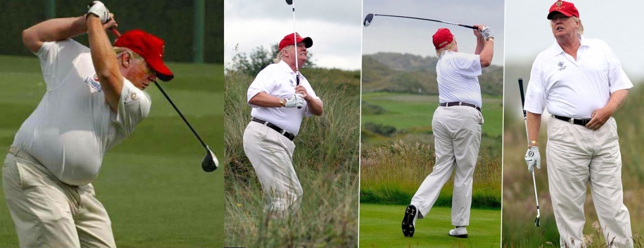 For showing the world that we must not be consumed by grief and fear when hurricanes and wild fires devastate our nation and territory. Even while you labored playing golf you showed the world that eating like a pig makes it easy to be fat and stupid while ignoring the needs of Americans.