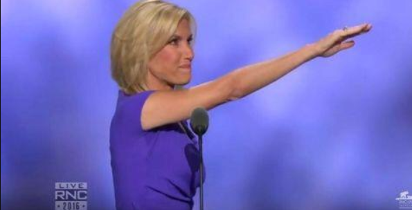 Kunt went straight to the salute, like muscle memory, like she's been doing it often, like practicing sieg heil (oh shit) in front of a mirror while fapping. Wait...she's a Drumpf cult organizer too.