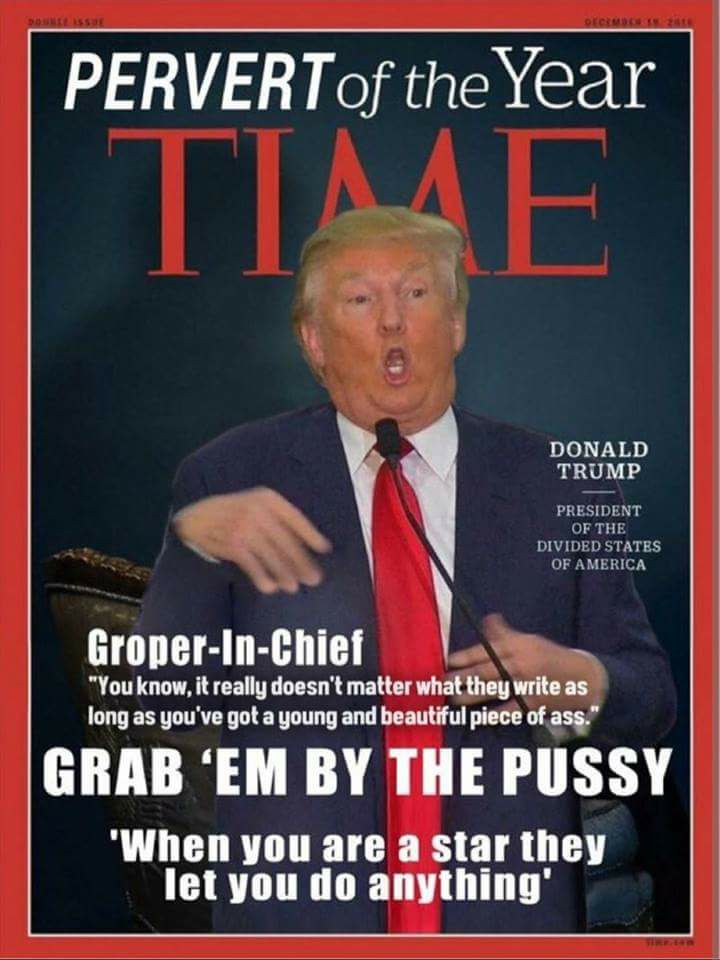 time pervert of the year trump - December Pervert of the Year Donald Trump President Of The Divided States Of America GroperInChief "You know, it really doesn't matter what they write as long as you've got a young and beautiful piece of ass." Grab 'Em By 