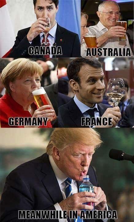 trump drinking water bottle - Canada Australia Germany France Meanwhile In America