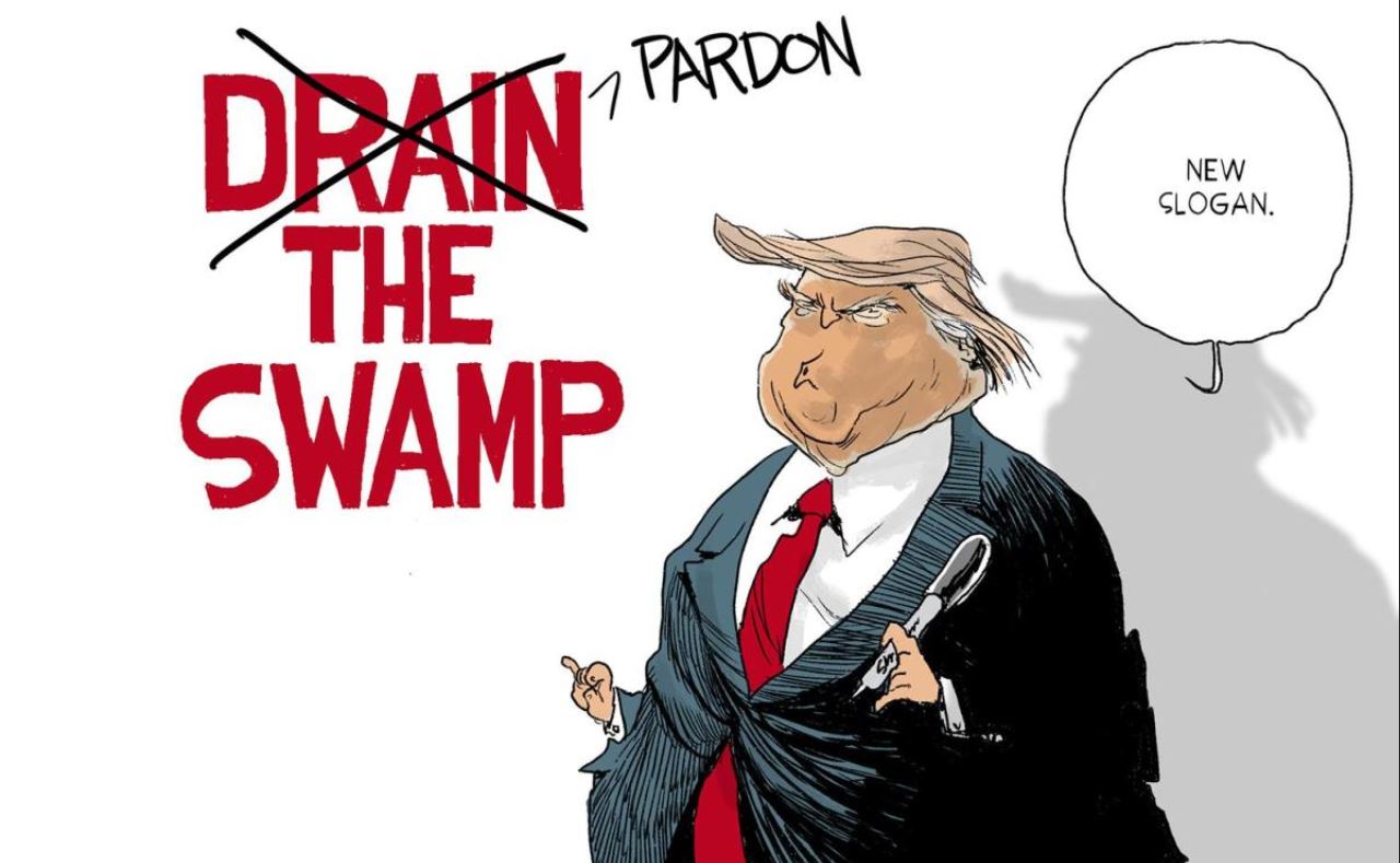 cartoon - Pardon Drain New Slogan. The Swamp