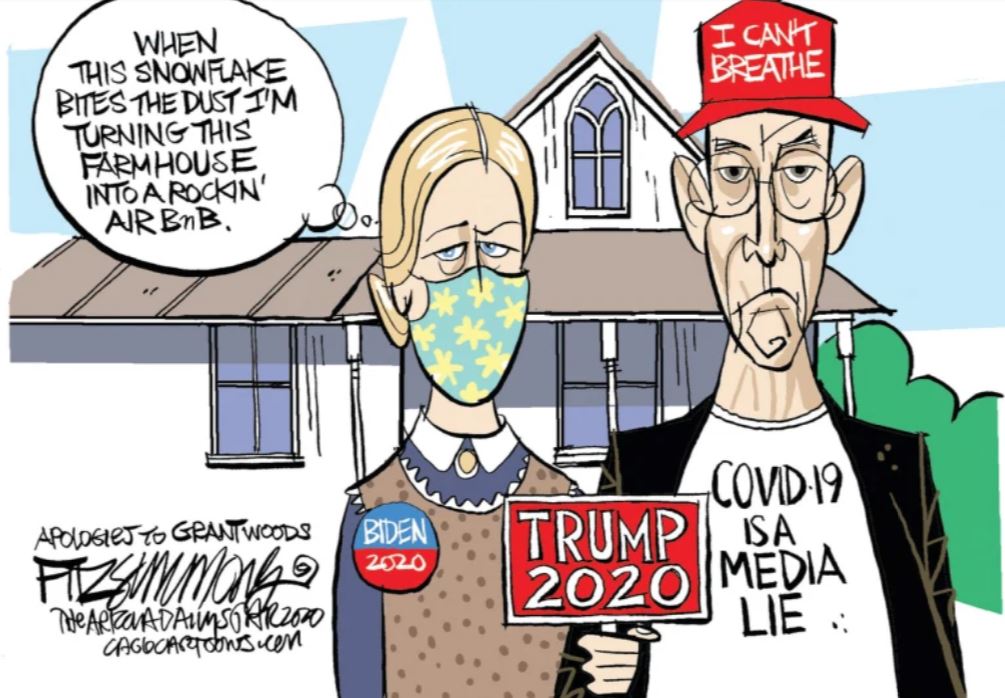 fauci cartoon - I Can'T Breathe When This Snowflake Bites The Dust I'M Turning This Farmhouse Into A Rockin' Air BnB Apologies to Grantwoods Biden 2020 Ptzmong Covid19 Trumpisa Lie 2020 Media The Arta ADALUSORR2020 CAGOArqoons con