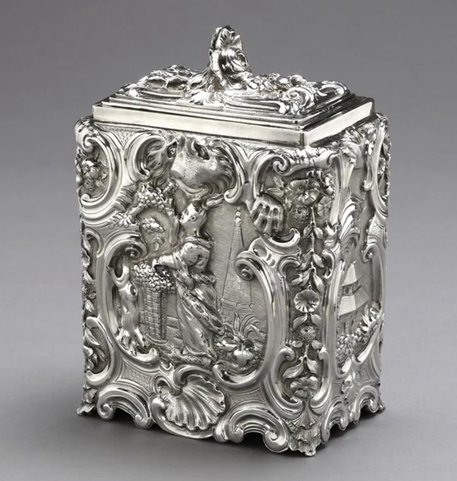 Silver tea or sugar caddy, English, c. 1752-1753.