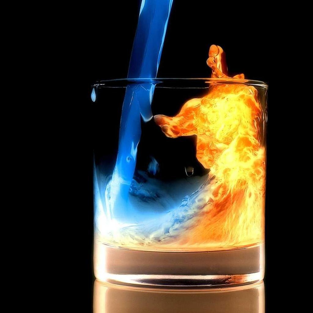 water turning into fire in a cup