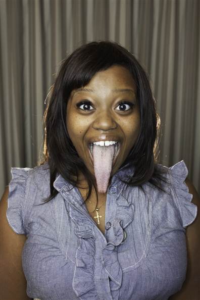 Largest tongue on a female measured 3.8 inches from tip to top lip
