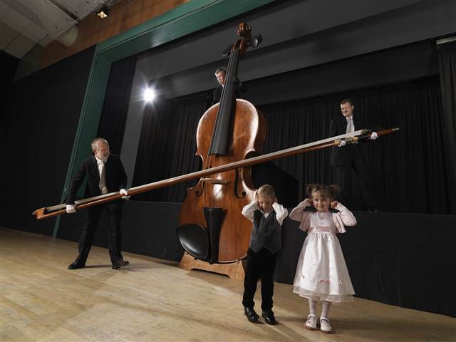 Largest violin 14 feet long 4 feet 6in wide bow is 17 feet 