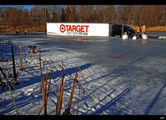 Target Truck Skids Into Icy Pond Instead Of Parking Lot