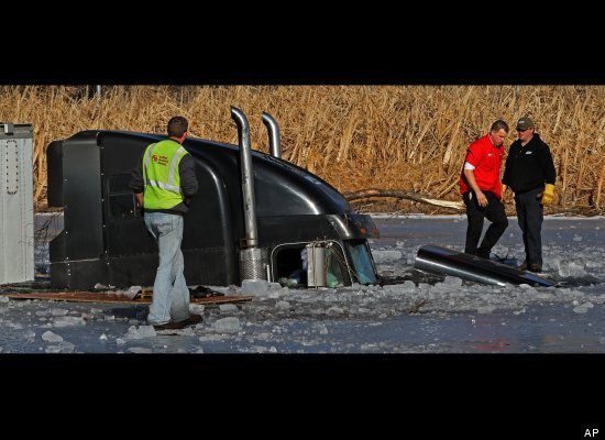 Target Truck Skids Into Icy Pond Instead Of Parking Lot