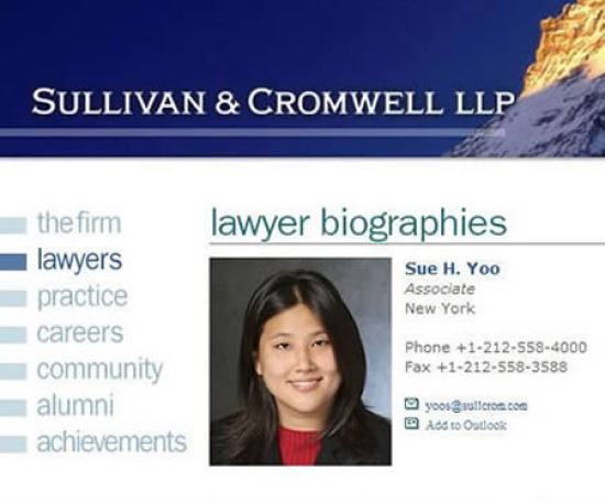 funny name lawyer named sue yu - Sullivan & Cromwell Llp lawyer biographies Sue H. Yoo Associate New York the firm lawyers practice careers community alumni achievements Phone 12125584000 Fax 12125583588 yooscullero.com Add to Outlook