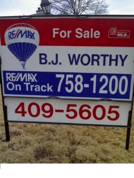 funny name banner - ReMax ReMax On Track For Sale B.J. Worthy pack 7581200 1 4095605