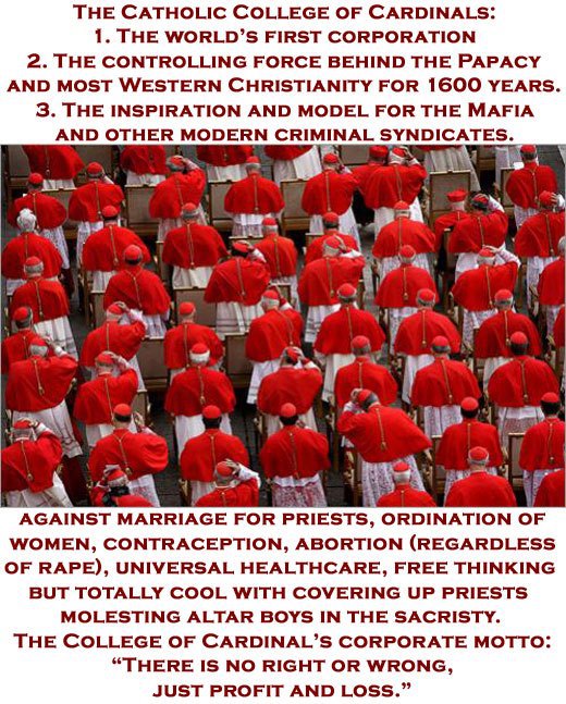college of cardinals - The Catholic College Of Cardinals 1. The World'S First Corporation 2. The Controlling Force Behind The Papacy And Most Western Christianity For 1600 Years. 3. The Inspiration And Model For The Mafia And Other Modern Criminal Syndica