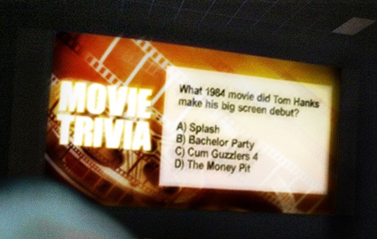 label - What 1984 movie did Tom Hanks make his big screen debut? Trivia A Splash B Bachelor Party Cj Cum Guzziers 4 D The Money Pit