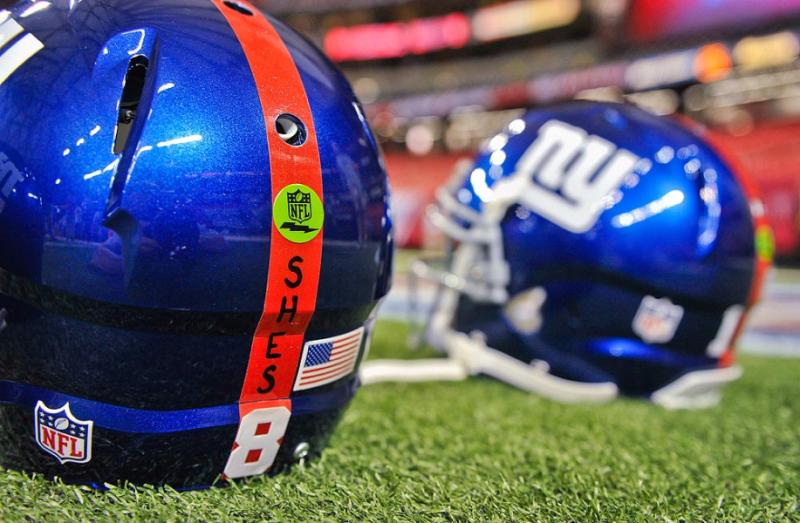 New York Giants helmets included handwritten letters SHES, for Sandy Hook Elementary School,