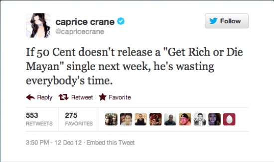 Follow <a href="https://twitter.com/capricecrane">@capricecrane</a> on Twitter
