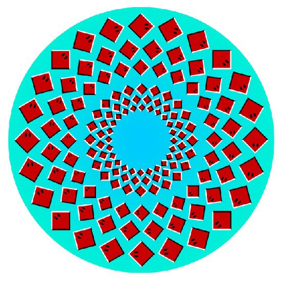Rotating RaysThe outer ring of rays appears to rotate clockwise while the inner one goes counterclockwise