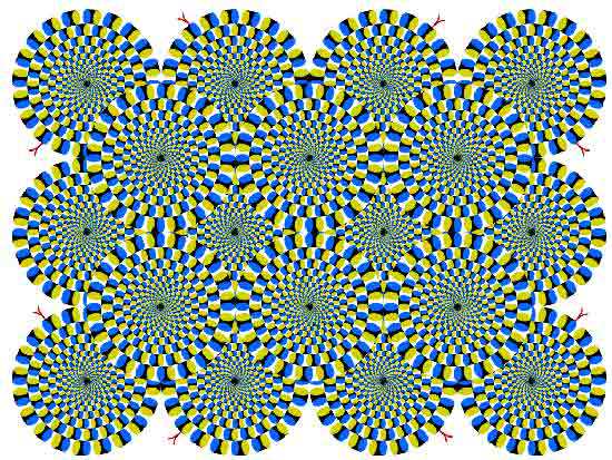 Rotating Snakes Each of the circles appear to spontaneously start rotating at random.