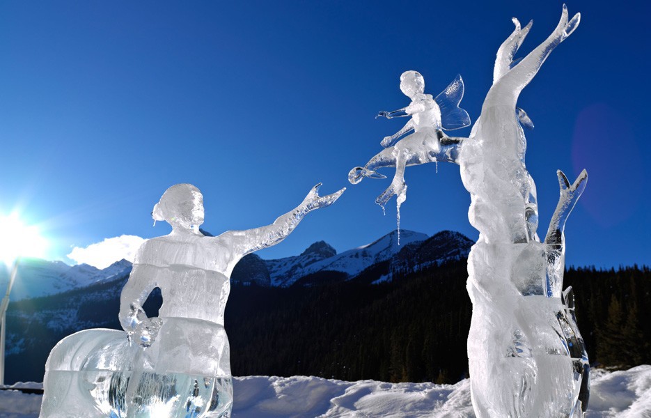 An ice sculpture at Canada's Ice Magic Festival at The Fairmont Chateau Lake Louise in Banff National Park.