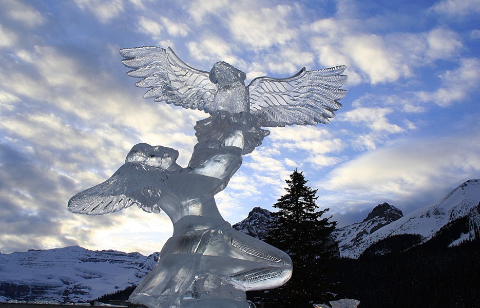 An ice sculpture at Canada's Ice Magic Festival at The Fairmont Chateau Lake Louise in Banff National Park