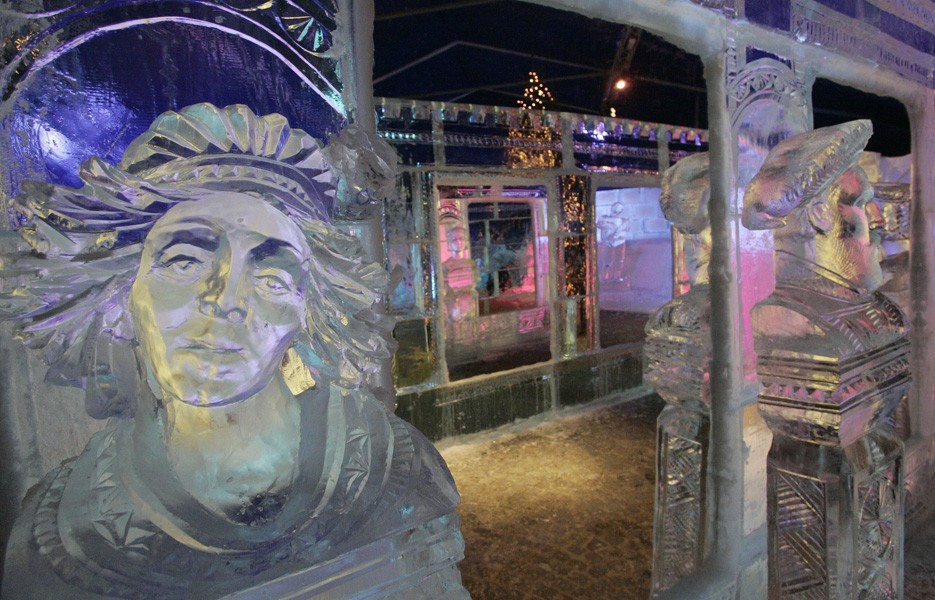 The Ice Palace, a sculpture created from snow and ice by 35 international artists, is seen at the International Snow and Ice Sculpture Festival in Bruges, Belgium.