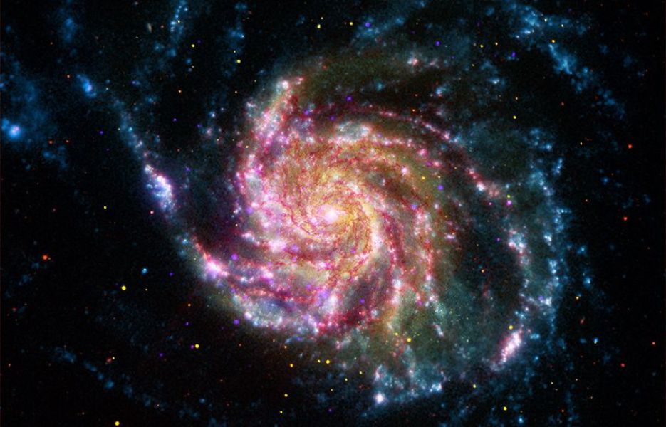 This composite image of M101 also known as the Pinwheel Galaxy combines data from four of NASA's space-based telescopes.