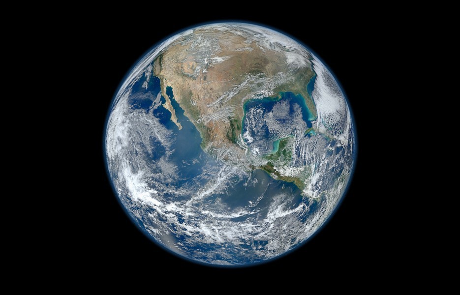 This composite uses a number of images of the Earth's surface taken by instruments onboard the Suomi NPP satellite on Jan. 4, creating an image similar to the famed "Blue Marble."