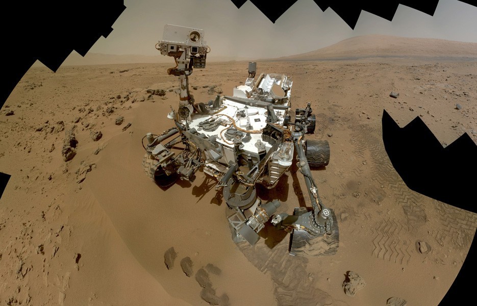 NASA's Curiosity rover this fall used the Mars Hand Lens Imager MAHLI to capture dozens of high-resolution images that were combined into self-portrait images of the rover.
