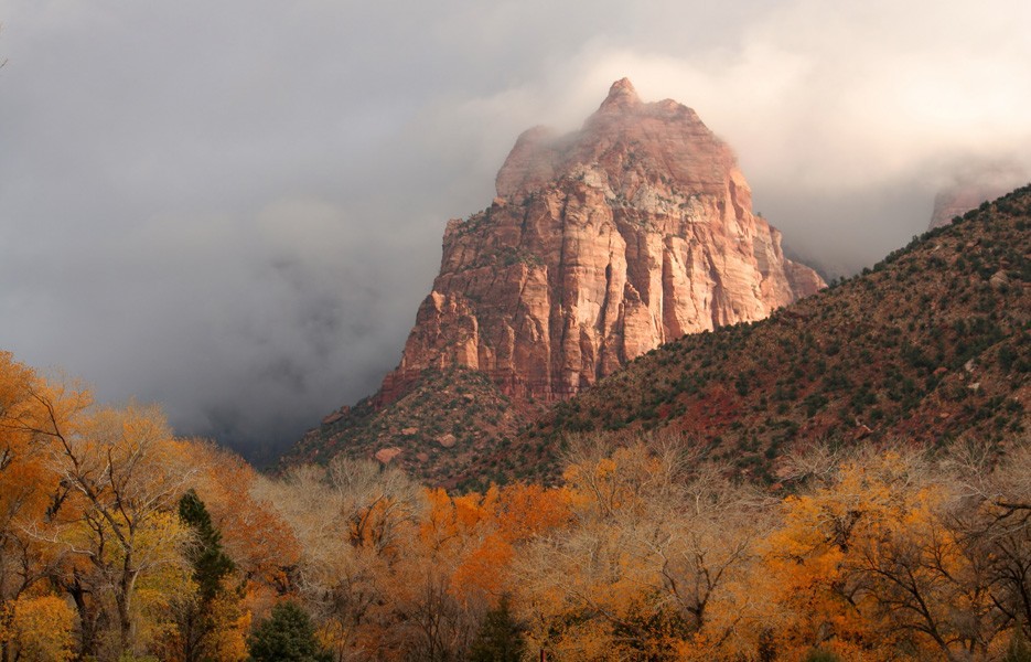 The fog clears at Zion National Park, Utah.