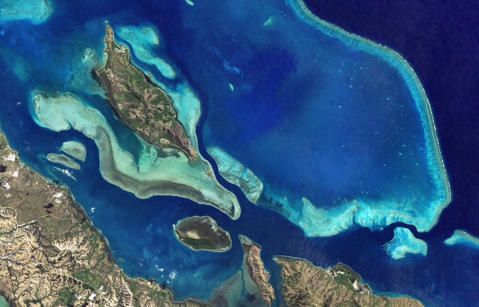 These are lagoons enclosed by coral reefs in New Caledonia, a French archipelago east of Australia.