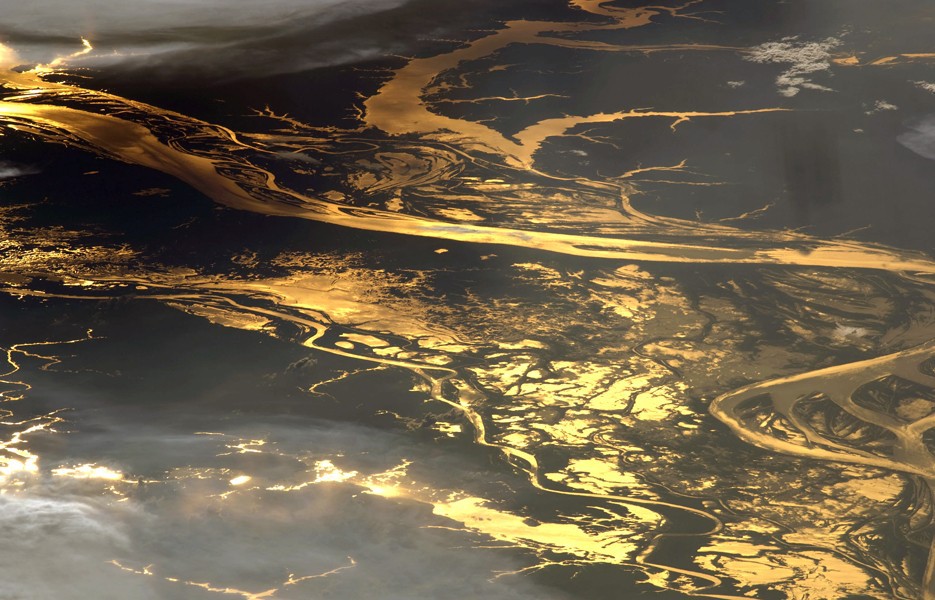 More than 90 miles of the Amazon River reflect the setting sun in this 2008 photo taken by an astronaut aboard the International Space Station.