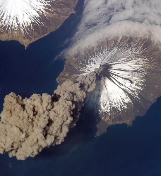 Cleveland Volcano on Chuginadak Island in the Aleutian Islands, Alaska, produced a huge plume of ash on May 23, 2006