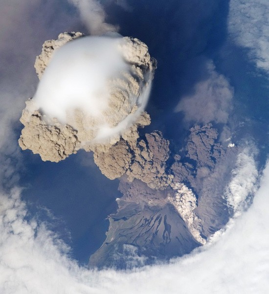Early stage of an eruption at Sarychev volcano on Matua Island, northeast of Japan.
