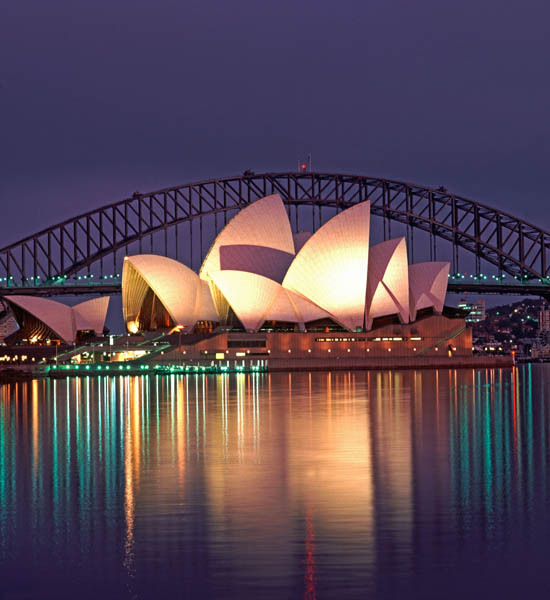 The Sydney Opera House and Harbour Bridge in Sydney, Australia,
