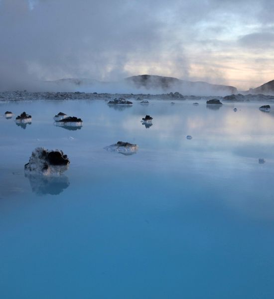 Iceland's Blue Lagoon, seen while taking a dip in the steamy waters at the Blue Lagoon Spa complex.