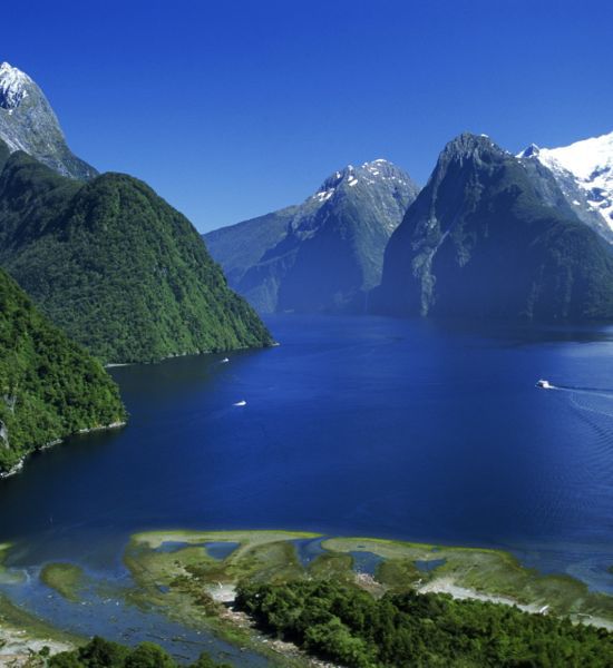 Milford Sound, South Island, New Zealand, seen via boat tour from Queenstown.