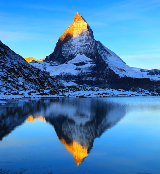 The Alps' Matterhorn from Lake Riffelsee, Switzerland.