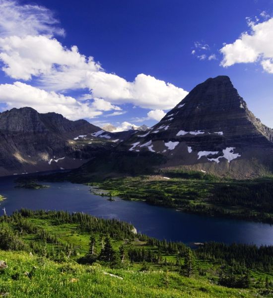 Hidden Lake, Glacier National Park, Montana, seen from the Hidden Lake overlook, a 1 12-mile hike from Logan Pass.