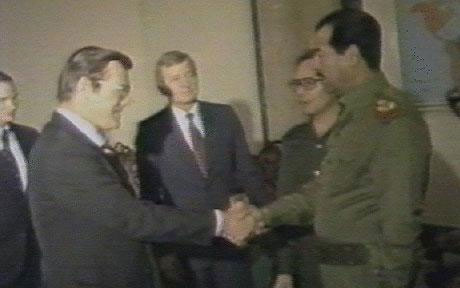 Picture is taken in December of 1983 when America already knew that Hussein had used chemical weapons.