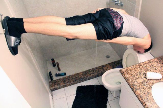 Planking and pissing is possible,just work on your aim dude!