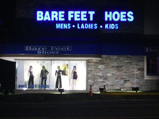 neon sign fails - Bare Feet Hoes Mens Ladies Kids Bach. Feet Bareleet Shoes