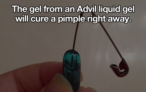 nail - The gel from an Advil liquid gel will cure a pimple right away.