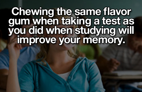 girl chewing gum - Chewing the same flavor gum when taking a test as you did when studying will improve your memory.