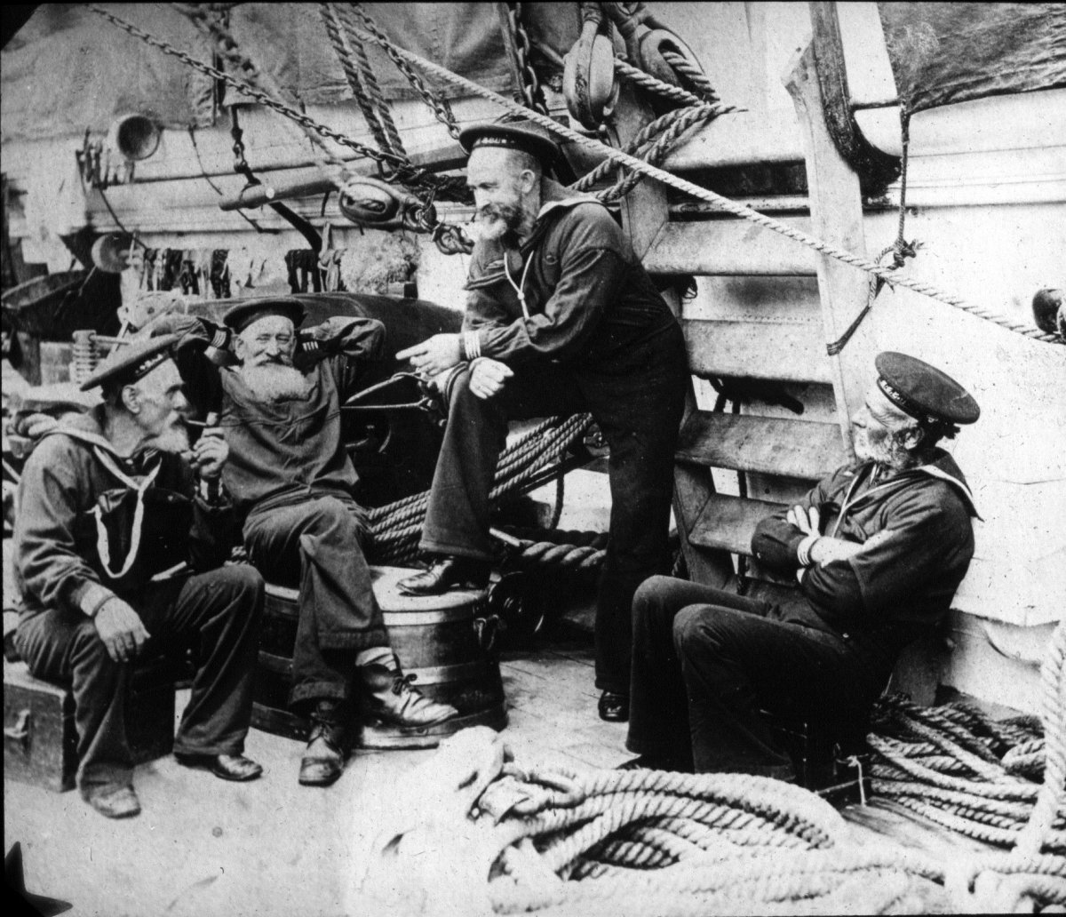 Here, shellbacks  sailors who had passed the equator  relax after a day's worth of heavy training.