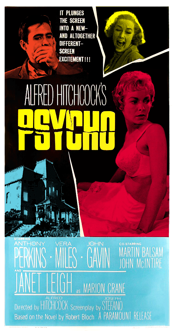 original psycho poster - It Pluses The Screen Into A New And Altogether Different Excitenent!! Alfred Hitchcocks 22 Psycho Anifiliny Vera Penning Milio Uaviv John Mcinture Janet Leiun . Marion Crane Directed by Chanoch Screamplay by Stuano Based on the No